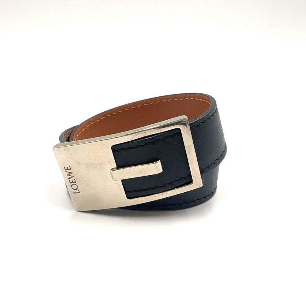 LOEWE Leather Choker Bracelet Black Silver